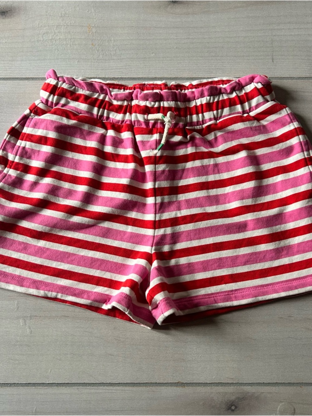 Mini Boden Pink Red white Striped Cotton Drawstring Waist Shorts